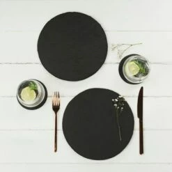 Set of 2 Round Slate Placemats by The Just Slate Company - Natural Stone Table Mats for Dining -HARTS OF STUR Sales JSTMO2B Just Slate Company Round Slate Place Mats 2