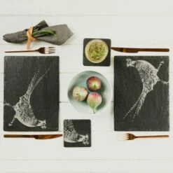 Set of 2 Pheasant Slate Placemats by The Just Slate Company | Elegant Table Mats for Dining -HARTS OF STUR Sales JSTMR2PH Just Slate Company Pheasant Slate Place Mats 2