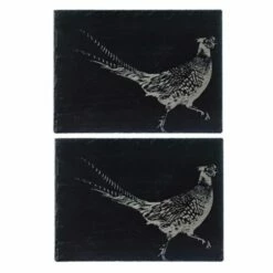 Set of 2 Pheasant Slate Placemats by The Just Slate Company | Elegant Table Mats for Dining