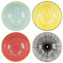 KitchenCraft Monochrome Glazed Stoneware Bowl Set Of 4 - Stylish & Durable Tableware -HARTS OF STUR Sales KCBOWL15PK4MON KitchenCraft Glazed Stoneware Bowl Set of 4 Monochrome 1