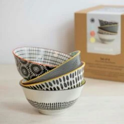 KitchenCraft Monochrome Glazed Stoneware Bowl Set Of 4 - Stylish & Durable Tableware -HARTS OF STUR Sales KCBOWL15PK4MON KitchenCraft Glazed Stoneware Bowl Set of 4 Monochrome 2