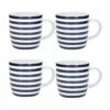 KitchenCraft Barrel Mug Set Of 4 - Nautical Stripe Design, Ceramic Coffee Mugs, Perfect for Tea & Coffee Lovers -HARTS OF STUR Sales KCMBARBLSTR4PC Kitchen Craft Barrel Mug Set Of 4 Nautical Stripe