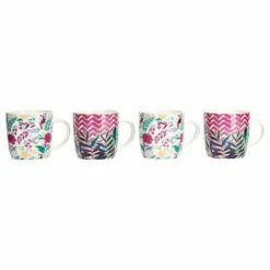 KitchenCraft Barrel Mug Set Of 4 Exotic Floral - Stylish Drinkware for Tea & Coffee -HARTS OF STUR Sales KCMBAREXFL4PC Kitchen Craft Barrel Mug Set Of 4 Exotic Floral 1