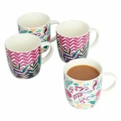 KitchenCraft Barrel Mug Set Of 4 Exotic Floral - Stylish Drinkware for Tea & Coffee -HARTS OF STUR Sales KCMBAREXFL4PC Kitchen Craft Barrel Mug Set Of 4 Exotic Floral 2