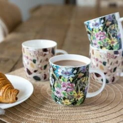 KitchenCraft Barrel Mug Set Of 4 Terrazzo Floral - Stylish Drinkware for Coffee & Tea -HARTS OF STUR Sales KCMBARTER4PC Kitchen Craft Barrel Mug Set Of 4 Terrazzo Floral 2