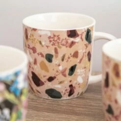 KitchenCraft Barrel Mug Set Of 4 Terrazzo Floral - Stylish Drinkware for Coffee & Tea -HARTS OF STUR Sales KCMBARTER4PC Kitchen Craft Barrel Mug Set Of 4 Terrazzo Floral 4