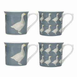 KitchenCraft Fluted Mug Set Of 4 Geese - Elegant Drinkware for Tea & Coffee
