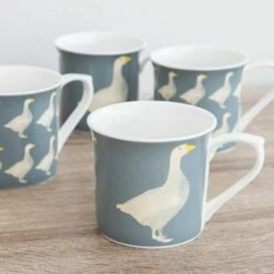 KitchenCraft Fluted Mug Set Of 4 Geese - Elegant Drinkware for Tea & Coffee -HARTS OF STUR Sales KCMFLTGEES4PC Kitchen Craft Fluted Mug Set Of 4 Geese 3