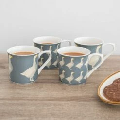 KitchenCraft Fluted Mug Set Of 4 Geese - Elegant Drinkware for Tea & Coffee -HARTS OF STUR Sales KCMFLTGEES4PC Kitchen Craft Fluted Mug Set Of 4 Geese 5