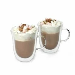 La Cafetiere Double Walled Hot Chocolate Mug Set Of 2 - Insulated Coffee Mugs for Hot & Cold Drinks