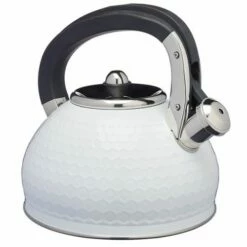 Lovello Retro Ice White Textured 2.5L Whistling Kettle - Stovetop Tea Kettle with Whistle
