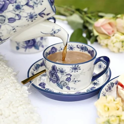 London Pottery Blue Rose Tea Cup and Saucer Set - Elegant Drinkware for Tea Lovers 4 London Pottery Blue Rose Tea Cup and Saucer Set - Elegant Drinkware for Tea Lovers - Image 2