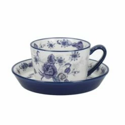 London Pottery Blue Rose Tea Cup and Saucer Set - Elegant Drinkware for Tea Lovers