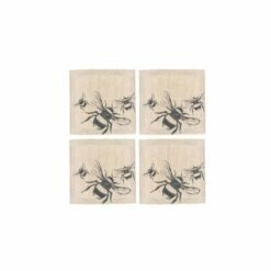 Set of 4 Bee Linen Coasters by The Just Slate Company | Stylish Tableware for Home & Office