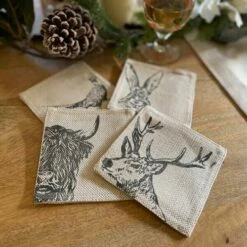 Set of 4 Country Animals Linen Coasters by The Just Slate Company | Premium Tableware -HARTS OF STUR Sales LTC4CA Just Slate Company Country Animals Linen Coasters 2