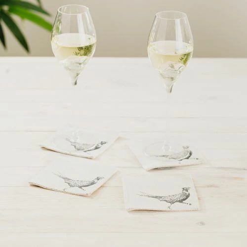 Set of 4 Pheasant Linen Coasters by The Just Slate Company | Premium Tableware 4 Set of 4 Pheasant Linen Coasters by The Just Slate Company | Premium Tableware - Image 2