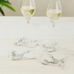 Set of 4 Stag Linen Coasters by The Just Slate Company | Premium Tableware -HARTS OF STUR Sales LTC4S Just Slate Company Stag Linen Coasters 1