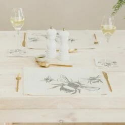Set of 2 Bee Linen Placemats by The Just Slate Company | Stylish Table Mats for Dining -HARTS OF STUR Sales LTTM2B Just Slate Company Bee Linen Place Mats 2