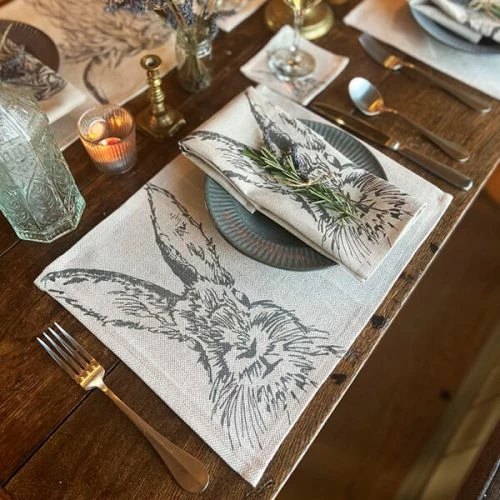 Set of 2 Hare Linen Placemats by The Just Slate Company | Stylish Table Mats for Dining 5 Set of 2 Hare Linen Placemats by The Just Slate Company | Stylish Table Mats for Dining - Image 3
