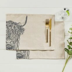 Set of 2 Highland Cow Linen Placemats by The Just Slate Company | Stylish Table Mats for Dining 8 Set of 2 Highland Cow Linen Placemats by The Just Slate Company | Stylish Table Mats for Dining -HARTS OF STUR Sales LTTM2HC Just Slate Company Highland Cow Linen Place Mats 2