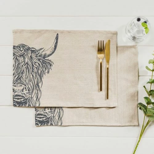 Set of 2 Highland Cow Linen Placemats by The Just Slate Company | Stylish Table Mats for Dining 5 Set of 2 Highland Cow Linen Placemats by The Just Slate Company | Stylish Table Mats for Dining - Image 3