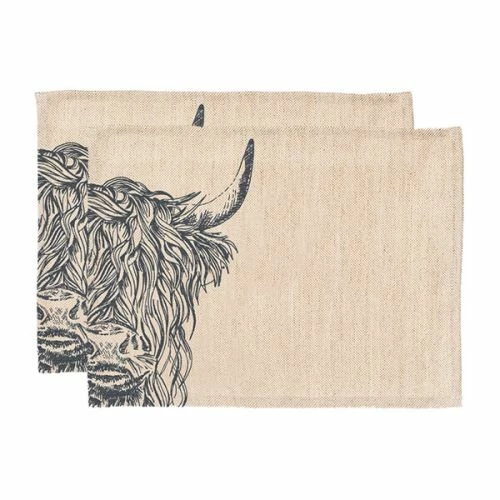 Set of 2 Highland Cow Linen Placemats by The Just Slate Company | Stylish Table Mats for Dining 3 Set of 2 Highland Cow Linen Placemats by The Just Slate Company | Stylish Table Mats for Dining