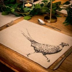 Set of 2 Pheasant Linen Placemats by The Just Slate Company | Elegant Tableware -HARTS OF STUR Sales LTTM2PH Just Slate Company Pheasant Linen Place Mats 2