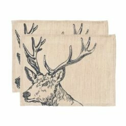 Set of 2 Stag Linen Placemats by The Just Slate Company - Elegant Tableware for Dining