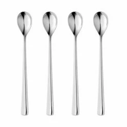 Robert Welch Malvern Bright Long Handled Spoon 4 Piece Set - Premium Stainless Steel Cutlery