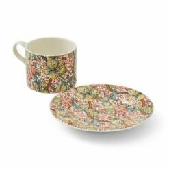 Morris & Co Golden Lily Teacup & Saucer - Elegant Floral Design, Premium Porcelain Drinkware