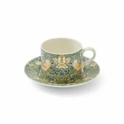 Morris & Co Strawberry Thief Teacup & Saucer - Elegant Drinkware for Tea Lovers -HARTS OF STUR Sales MCOD8751XW Morris And Co Strawberry Thief Teacup And Saucer 1