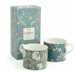 Morris & Co Seaweed Teal & Pimpernel Mug Set of 2 - Elegant Drinkware for Tea & Coffee