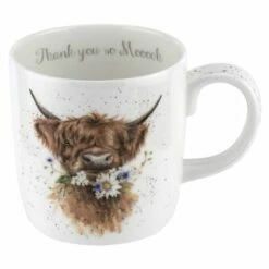 Wrendale Designs Large Fine Bone China Mug - Thank You, Cow - Elegant Drinkware for Tea & Coffee