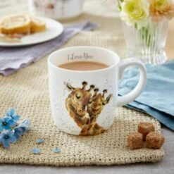 Wrendale Designs Fine Bone China Large Mug - I Love You - Elegant Drinkware for Tea & Coffee -HARTS OF STUR Sales MMSI4020 XD Wrendale Designs Fine Bone China Mug I Love You Giraffe 5