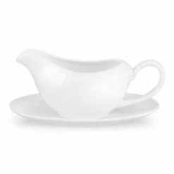 Royal Worcester Serendipity White Gravy Boat and Stand - Elegant Tableware for Gravy Serving
