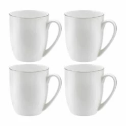 Royal Worcester Serendipity Platinum Set of 4 Barrel Shape Mugs - Elegant Drinkware for Tea & Coffee