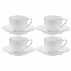 Royal Worcester Serendipity Platinum Teacup & Saucer Set - 4 Pieces, Elegant Drinkware for Tea Lovers