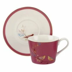 Sara Miller Chelsea Collection Pink Tea Cup & Saucer - Elegant Drinkware for Tea Lovers -HARTS OF STUR Sales SMCP78924 XG Sara Miller Chelsea Collection Tea Cup And Saucer Pink 1