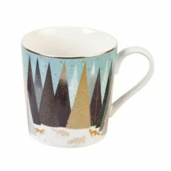 Sara Miller Frosted Pines Collection Set of 4 Ceramic Mugs - Elegant Drinkware for Tea & Coffee -HARTS OF STUR Sales SMFP79175 XG Sara Miller Frosted Pines Collection Set of 4 Mugs 3