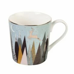 Sara Miller Frosted Pines Collection Set of 4 Ceramic Mugs - Elegant Drinkware for Tea & Coffee -HARTS OF STUR Sales SMFP79175 XG Sara Miller Frosted Pines Collection Set of 4 Mugs 4