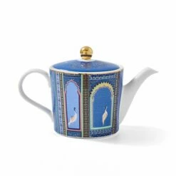 Sara Miller India Collection Lattice Window's Indigo Teapot - Elegant Tea Brewing -HARTS OF STUR Sales SMII78923 XG Sara Miller India Collection Tea Pot Lattice Windows Indigo 2