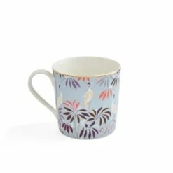 Sara Miller India Collection Crane Garden Sky Blue Ceramic Mug - Elegant Drinkware -HARTS OF STUR Sales SMIS78914 XG Sara Miller India Collection Mug Crane Garden Sky Blue 1