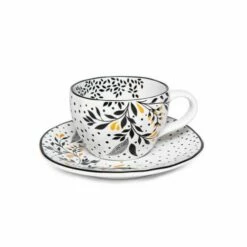 Sara Miller Artisanne Noir Set of 2 Espresso Cups & Saucers - Elegant Drinkware for Coffee Lovers -HARTS OF STUR Sales SMN79426XD Sara Miller Artisanne Noir Espresso Cup and Saucer Set of 2 3