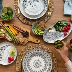 Sara Miller Artisanne Noir Paisley Large Oval Serving Platter - Elegant Tableware for Stylish Dining -HARTS OF STUR Sales SMNP79421XT Sara Miller Artisanne Noir Large Oval Serving Platter Paisley 5