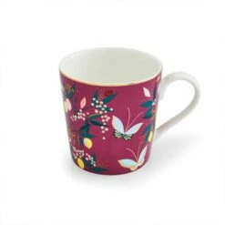Sara Miller Orchard Fuchsia Mug - Elegant Ceramic Tea & Coffee Cup