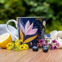 Sara Miller Orchard Navy Ceramic Mug - Elegant Drinkware for Tea & Coffee -HARTS OF STUR Sales SMON78914 XG Sara Miller Orchard Navy Mug 4