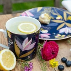 Sara Miller Orchard Navy Ceramic Mug - Elegant Drinkware for Tea & Coffee -HARTS OF STUR Sales SMON78914 XG Sara Miller Orchard Navy Mug 5