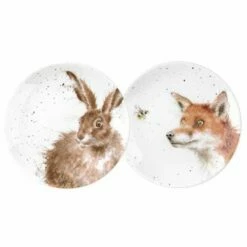 Wrendale Designs Fox & Hare Coupe Plates - Set of 2 | Elegant Tableware