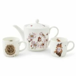 Wrendale Designs Tea For Two Set - Elegant Ceramic Mugs with Saucers, Perfect for Tea Lovers