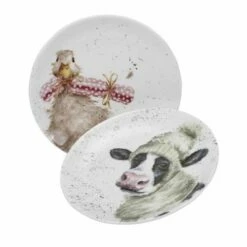 Wrendale Designs Christmas Coupe Plate Set of 2 - Cow & Duck Tableware -HARTS OF STUR Sales WNB3994XW Wrendale Designs Christmas Collection Coupe Plate Set Of 2 Cow And Duck 2